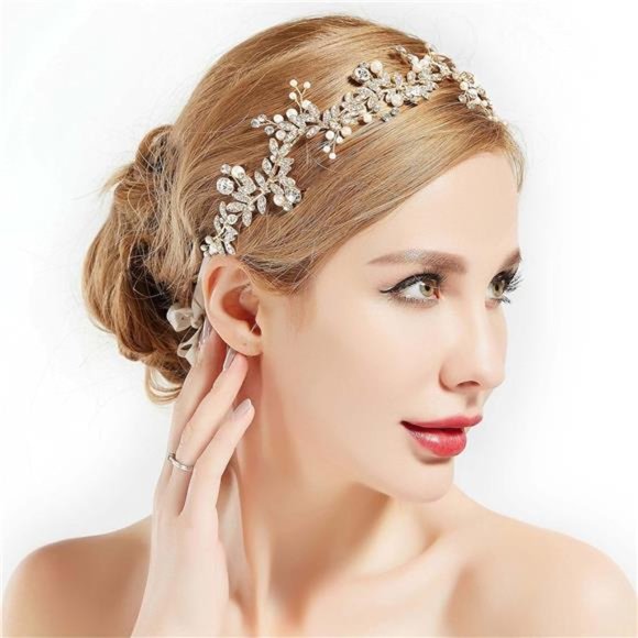Bridal Headpiece Handmade Wedding Hair Vine Crystal Floral Leaf Headband - Picture 3 of 6